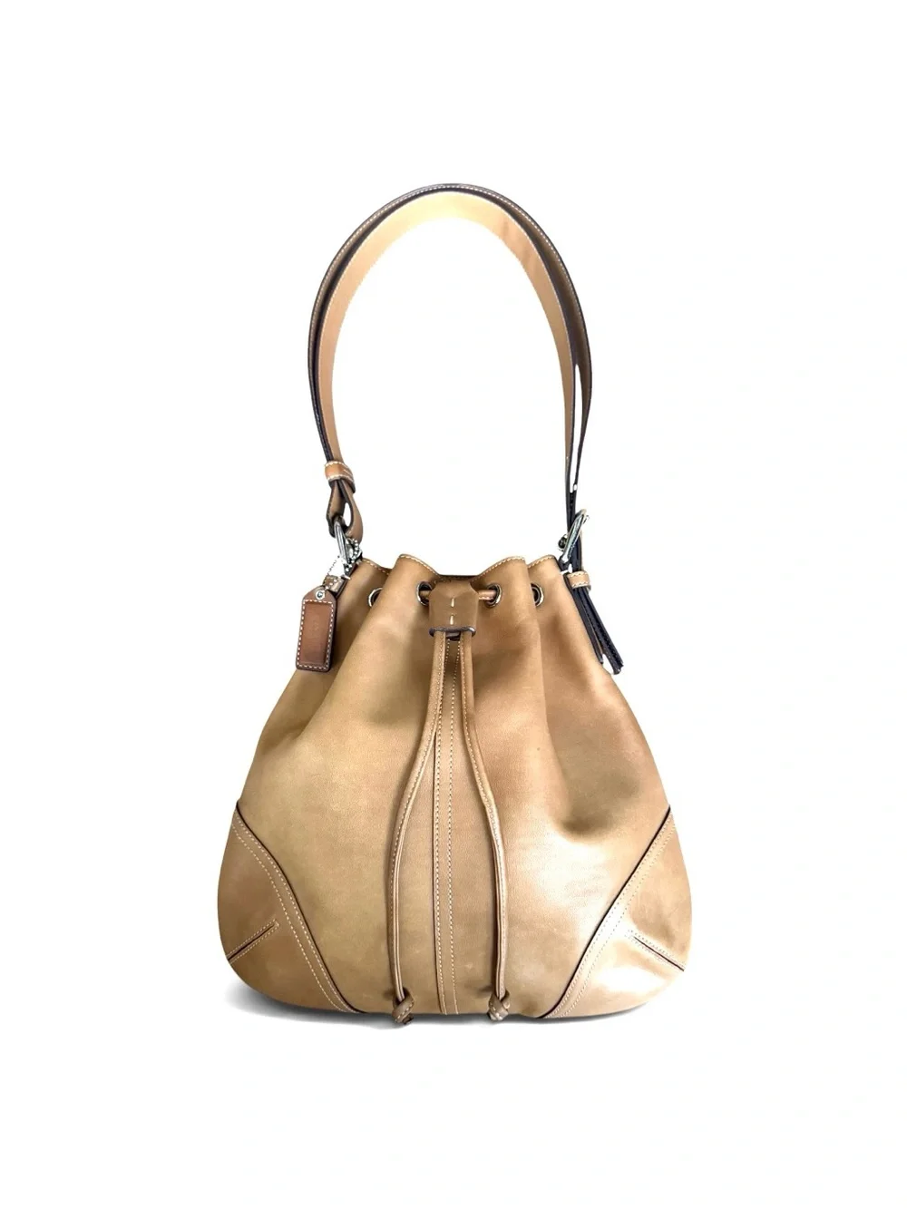 🎀 VINTAGE COACH DRAWSTRING BUCKET BAG | TAN LEATHER | AUTHENTIC 2004